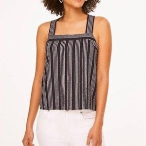 LOFT Outlet Linen Blend Striped Cross Back Cami Tank Navy Blue Size 4 Petite